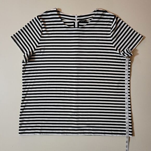 Talbots Women's Black Stripe Rayon Short Sleeve Roundneck Top - Picture 5 of 12